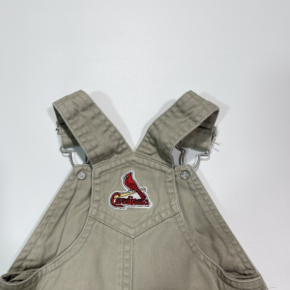 Vintage Cardinals MLB Embroidered Cargo Khaki Baby Toddler Overalls 3/6 Months - Picture 4 of 6